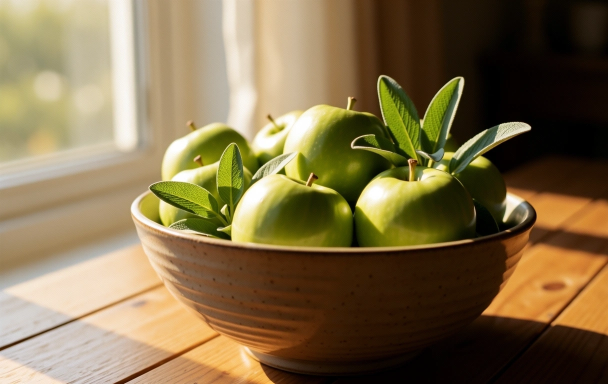 Frisches Obst und Kräuter im Sonnenlicht